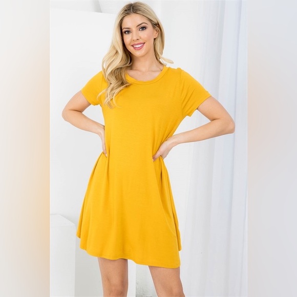 S M L MUSTARD ROUND NECKLINE RUFFLE SHIRT DRESS - Picture 4 of 6